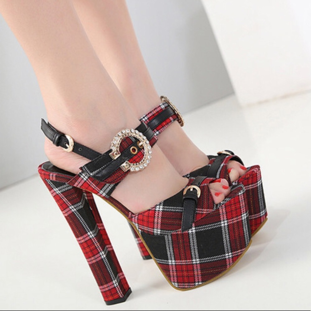 Plaid Platforms Sandals
